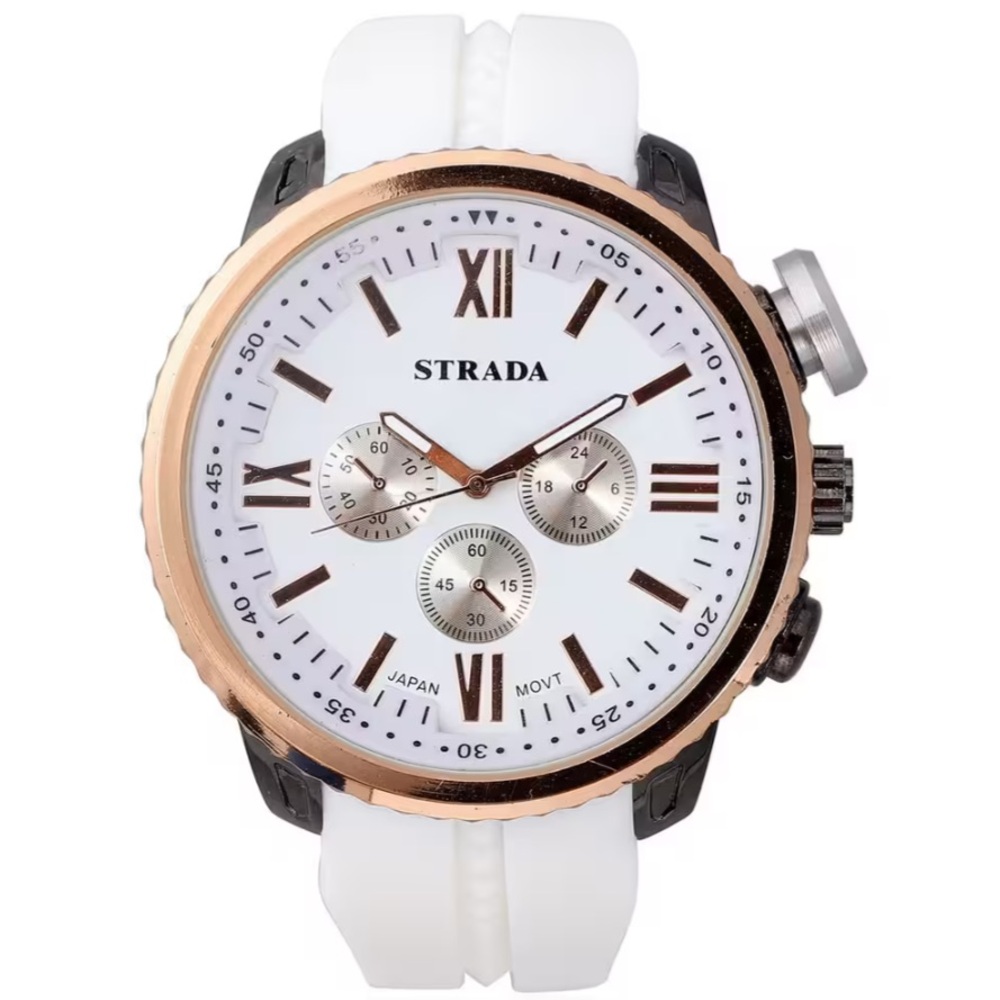 Strada Japanese Movement Steel Color false Button Dial Watch